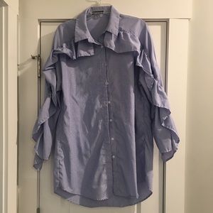 SHEIN Ruffle Pinstripe Button Up